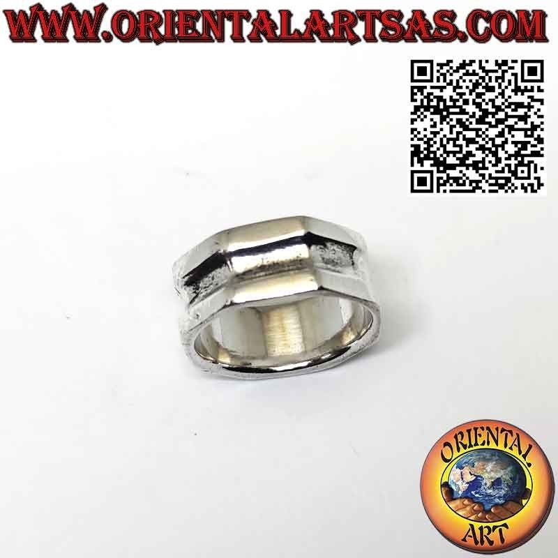 Anello fascia larga in argento a 8 lati ottagonale con incavo centrale