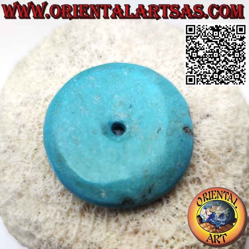 Colgante disco/rosquilla de turquesa tibetana, 40mm. Ø cordón incluido