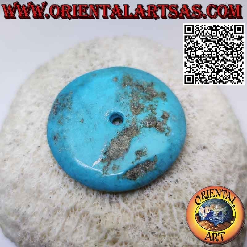 Colgante disco/rosquilla de turquesa tibetana, 40mm. Ø cordón incluido