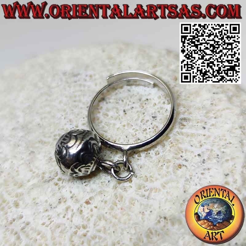 Verstellbarer Ring aus 925‰ Silber mit beweglicher ethnischer Glocke