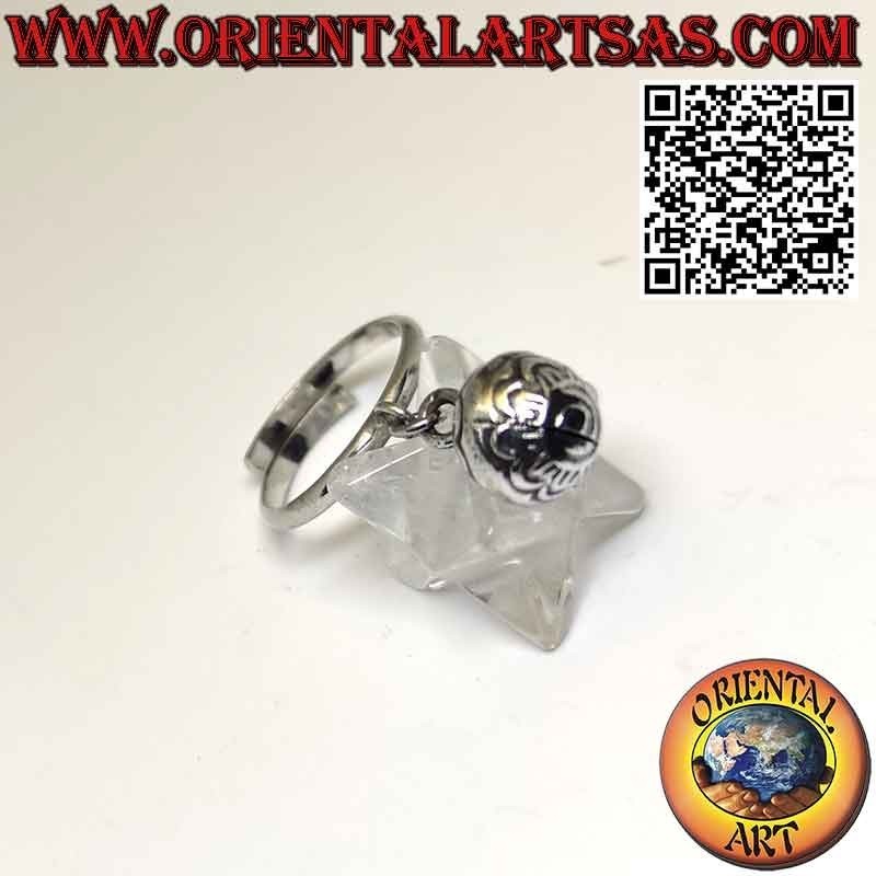 Bague ajustable en argent 925‰ avec grelot ethnique mobile