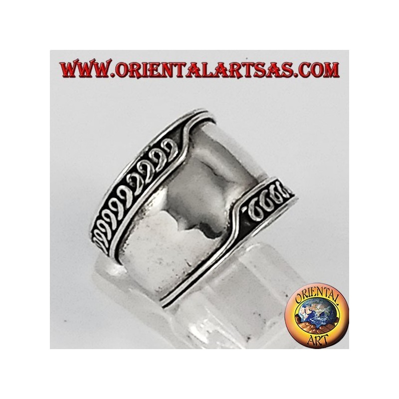 Argent large anneau de bande, Bali asymétriquement bords usiné