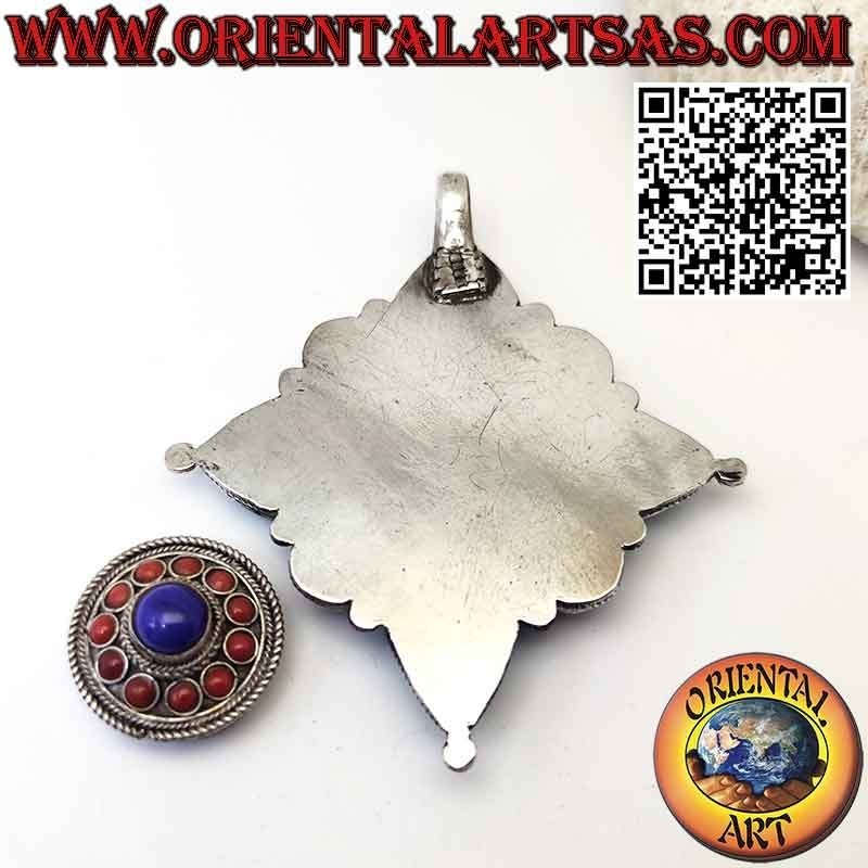 Pendentif en argent "Gao Kalachakra" avec turquoise et corail et lapis