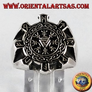 Anello d'argento , vegvisir compasso celtico