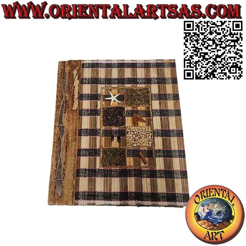 Álbum de fotos en mimbre de papel natural y tapa especia (35 cm)