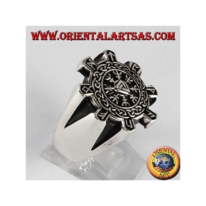 Anello d'argento , vegvisir compasso celtico
