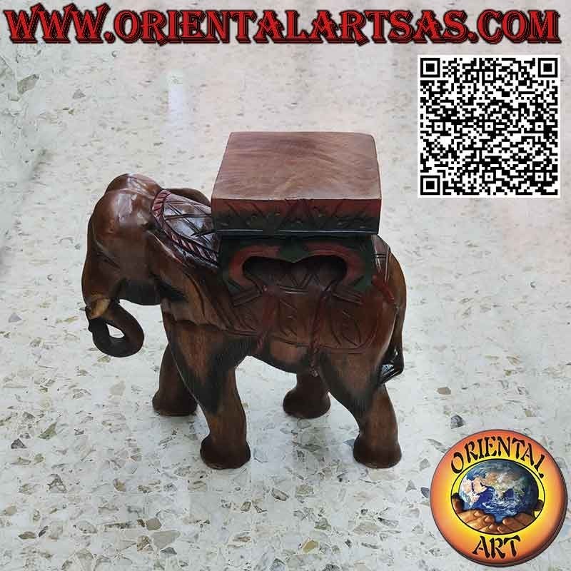 Escultura de elefante indio con dosel en un solo bloque de madera de 50 cm.