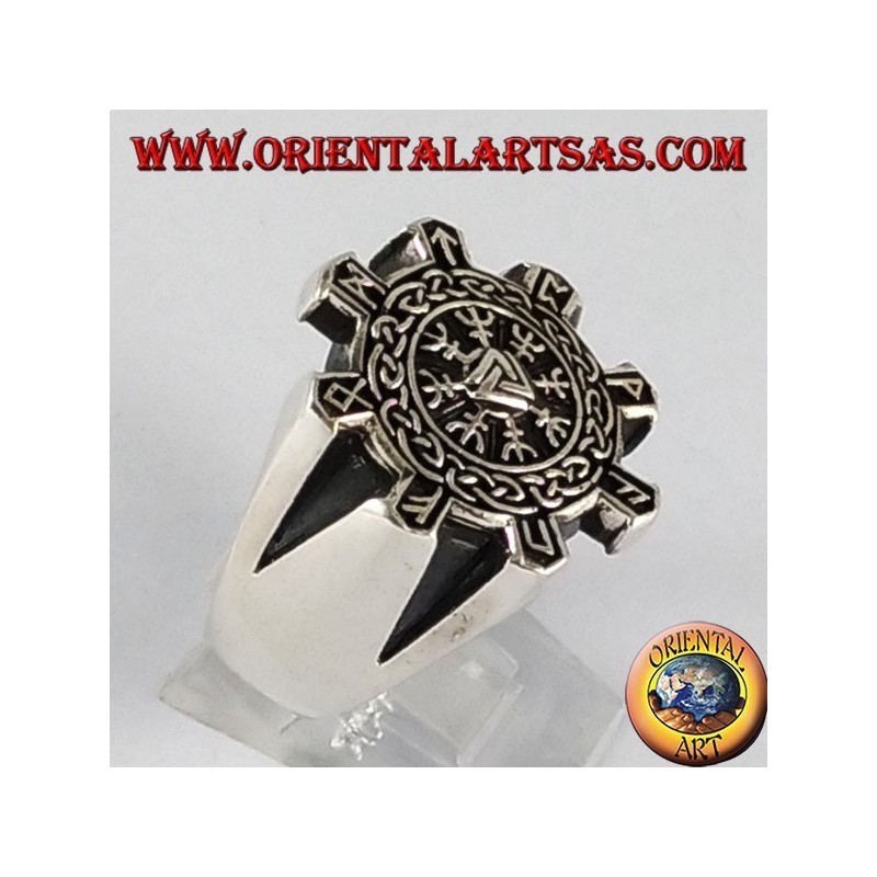 Bague en argent, vegvisir boussole celtique