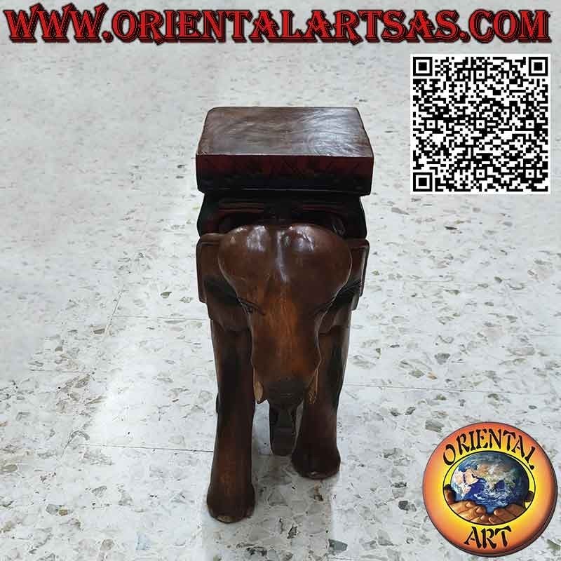 Escultura de elefante indio con dosel en un solo bloque de madera de 50 cm.