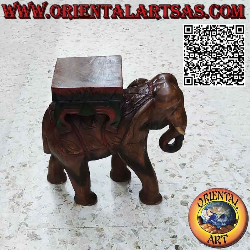 Indian elephant sculpture with canopy in a single 50 cm block of wood