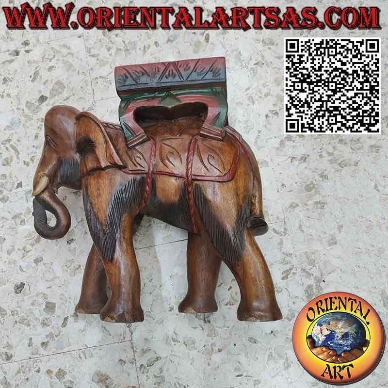 Sculpture éléphant avec baldaquin en un seul bloc de bois de 50 cm