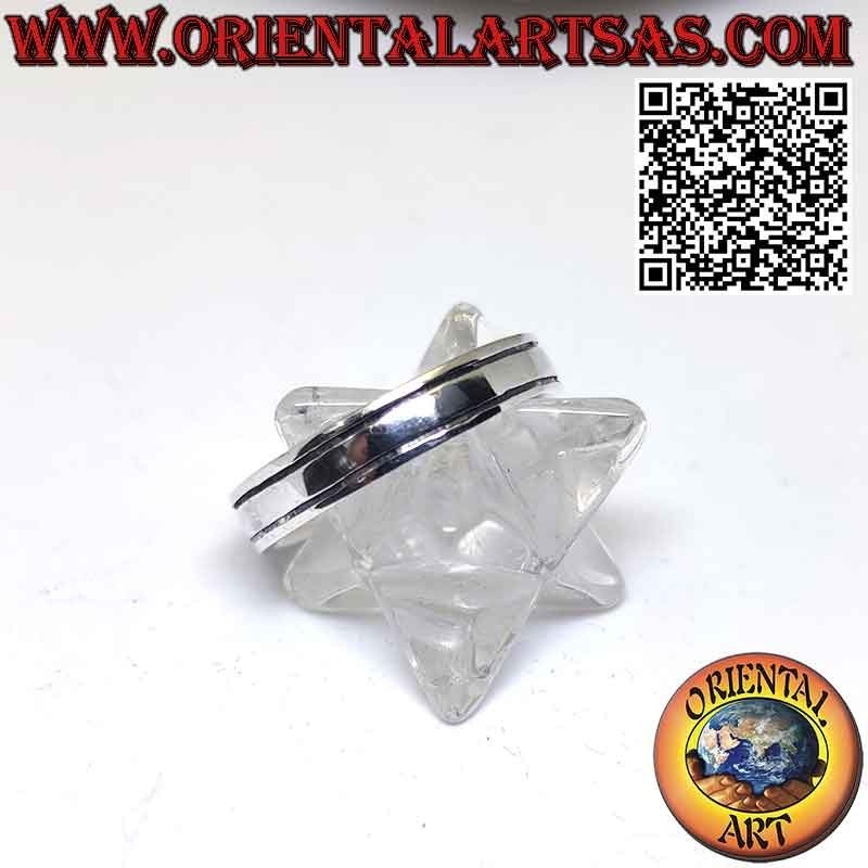 Bague en argent avec bande lisse avec 2 lignes gravées parallèles sur les bords