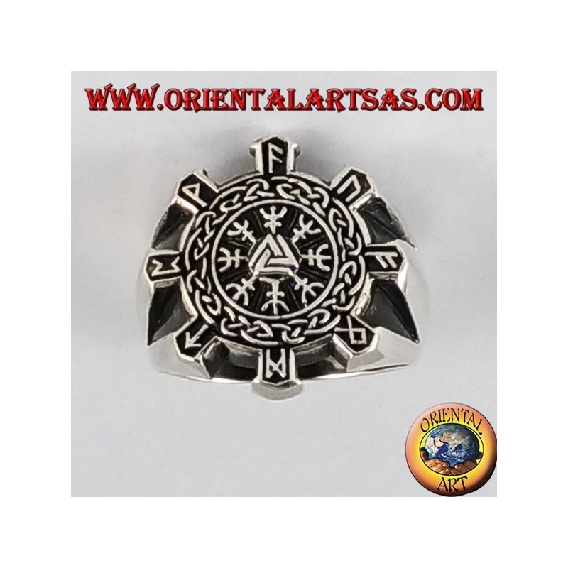 Bague en argent, vegvisir boussole celtique