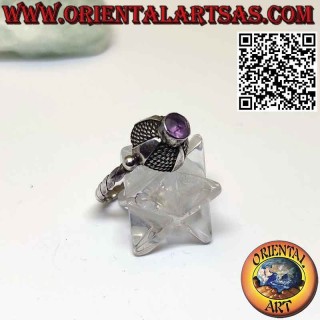 Silberring mit natürlichem rundem Amethyst in gewölbter Fassung