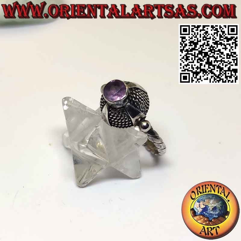 Silberring mit natürlichem rundem Amethyst in gewölbter Fassung