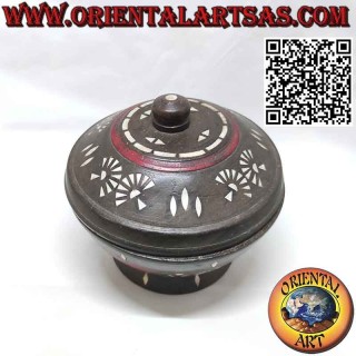 Antique round box in precious wood and mother-of-pearl inlays (Lombok)