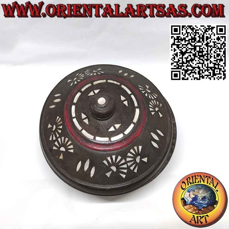 Antica scatola tonda in legno pregiato e intarsi in madreperla (Lombok)