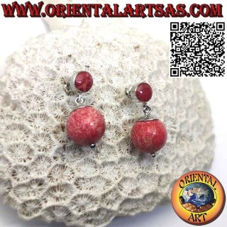 Pendientes de lóbulo de plata con coral rojo y colgante de esfera