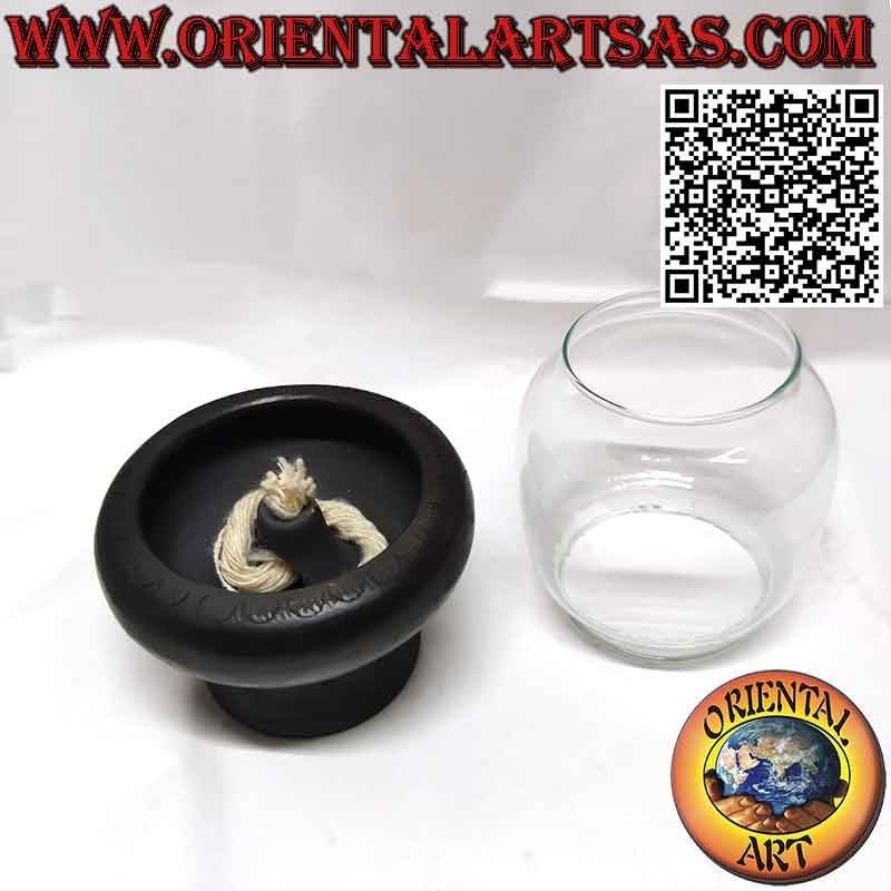 Lámpara de aceite de terracota con cilindro de vidrio hecho a mano.