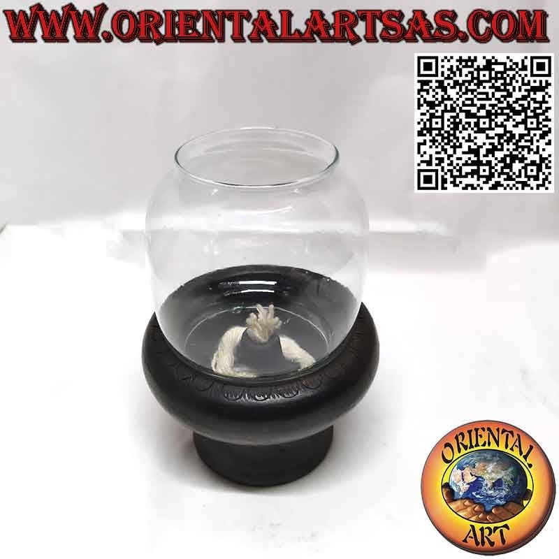 Terracotta oil lamp with handmade glass cylinder