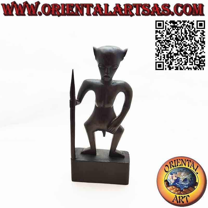 Rara scultura di un guerriero DAYAK con lancia manufatto Sarawak Borneo