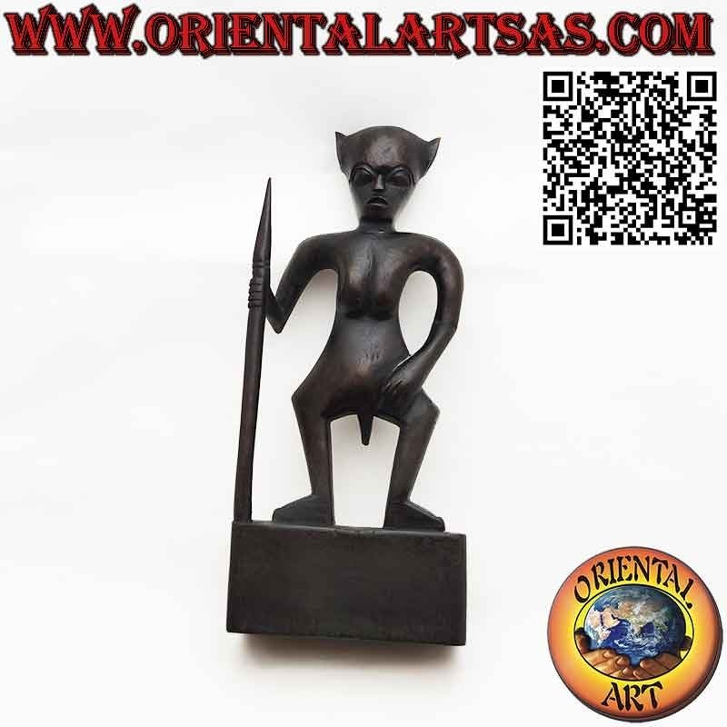 Sculpture rare d'un guerrier DAYAK avec lance artefact Sarawak Bornéo