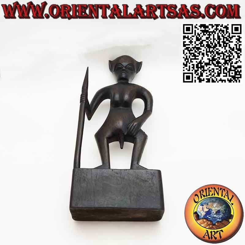 Rara scultura di un guerriero DAYAK con lancia manufatto Sarawak Borneo