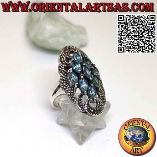 Silberspulenring mit 9 blauen Topasen und Markasit