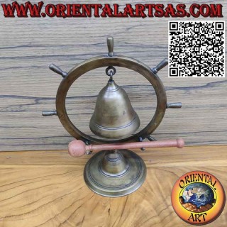 Rudder bell in burnished brass with hammer and table stand