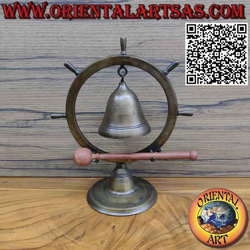 Campana de timón en latón bruñido con martillo y soporte de mesa
