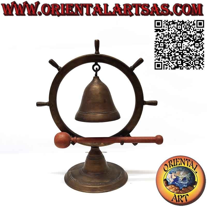 Rudder bell in burnished brass with hammer and table stand