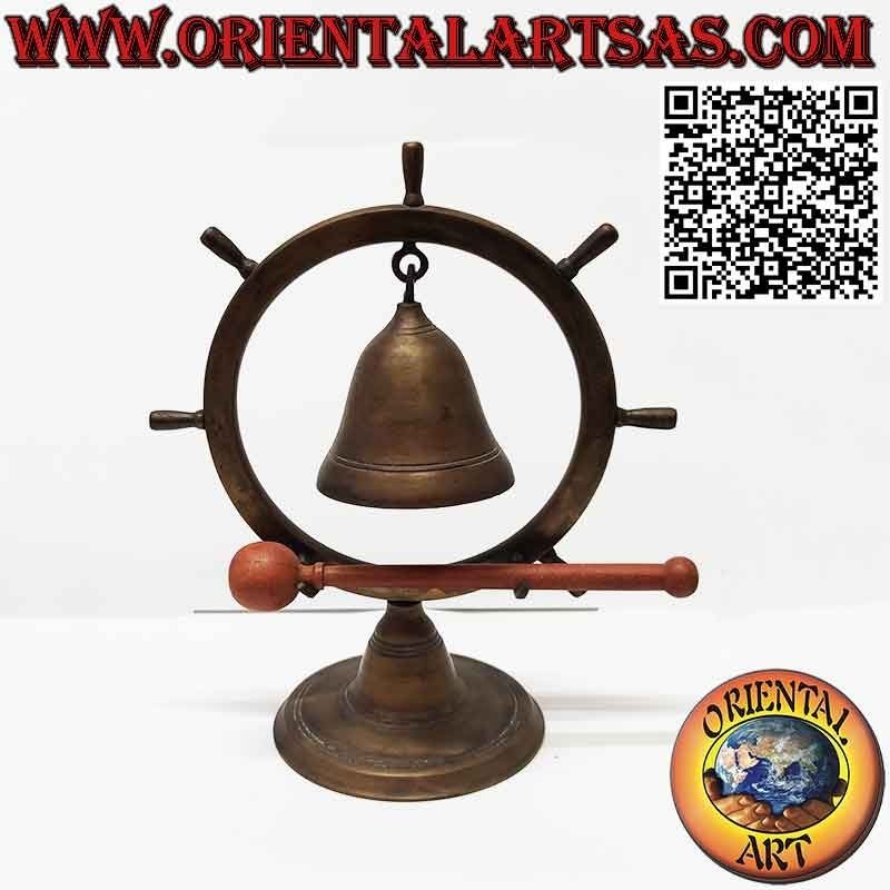 Cloche de gouvernail en laiton bruni avec marteau et support de table