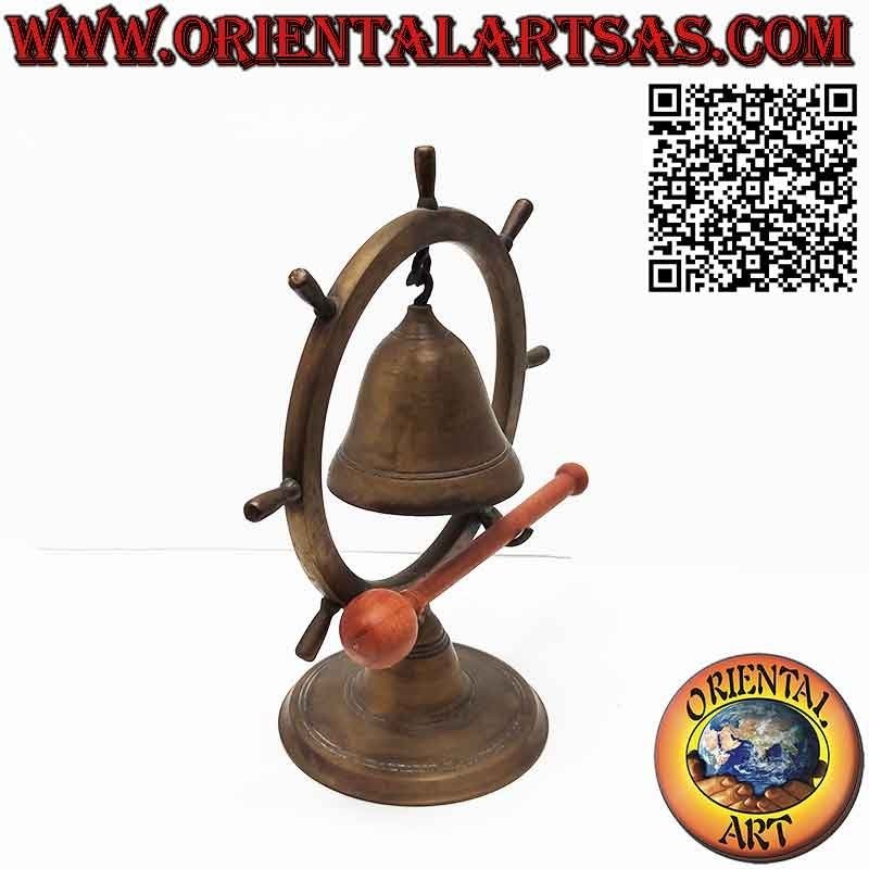 Rudder bell in burnished brass with hammer and table stand