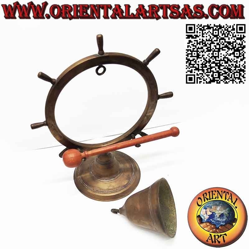 Cloche de gouvernail en laiton bruni avec marteau et support de table