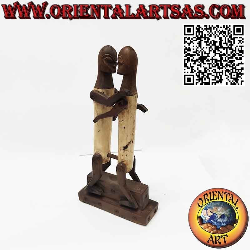 Sculpture couple amoureux Dayak Bornéo en os d'ébène primitif tribal