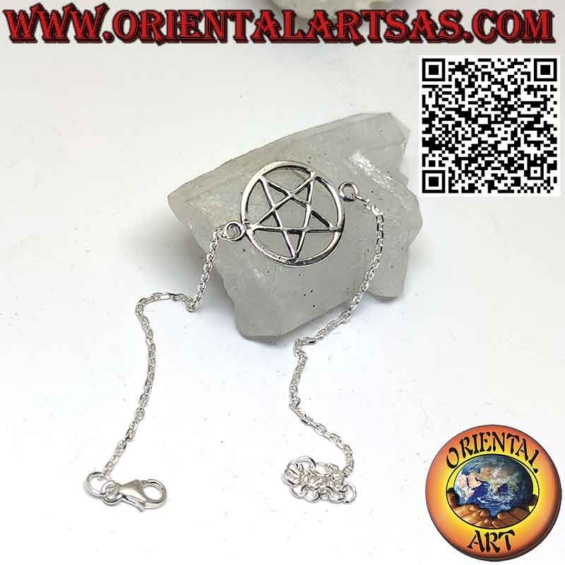 Pulsera de cadena de plata con pentáculo de estrella en el círculo central