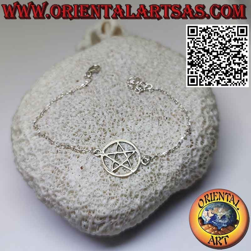 Bracciale in argento catenina con pentacolo stella nel cerchio centrale