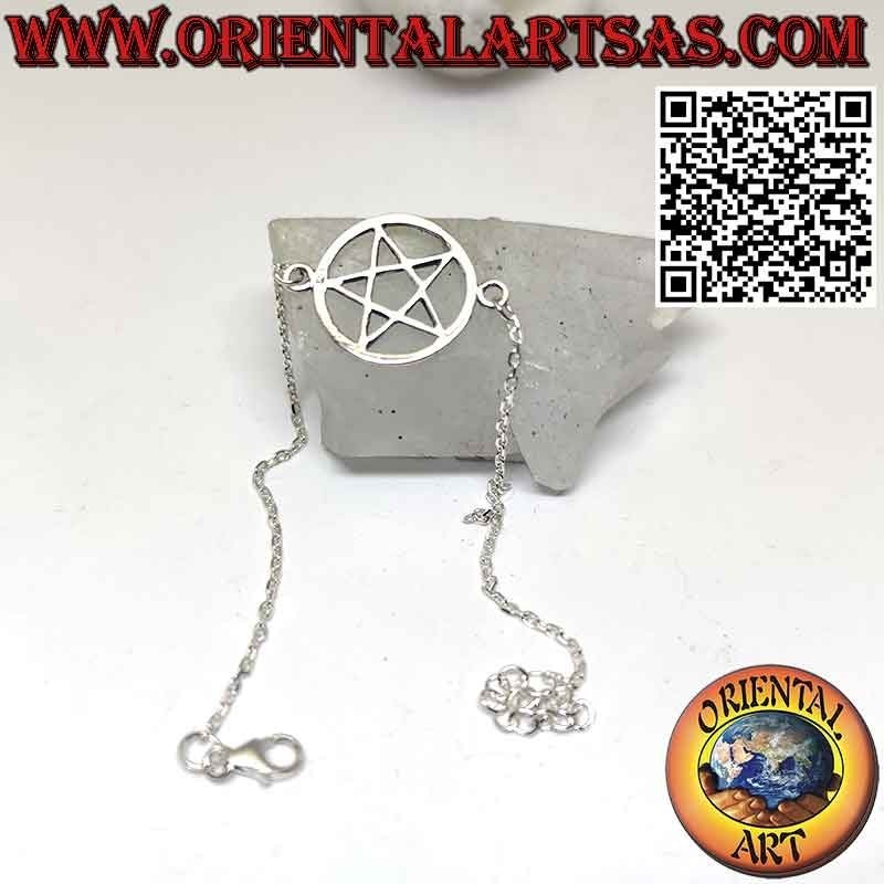 Pulsera de cadena de plata con pentáculo de estrella en el círculo central