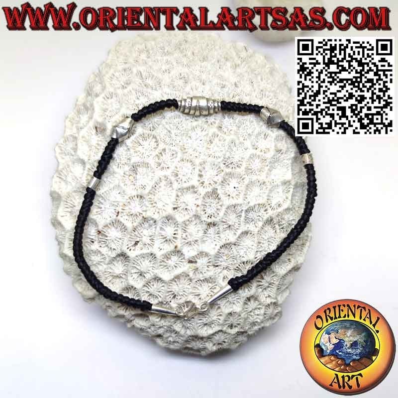 Bracciale in filo cerato con inserti tribali (Karen)  in argento 999‰