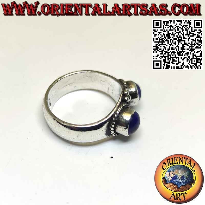 Anello in argento con 2 lapislazzuli naturali Afghani incastonati a rialzo