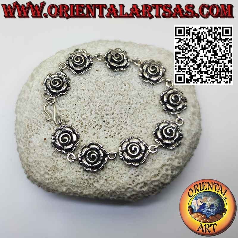 Pulsera en plata 925 ‰ compuesta por nueve hermosas rosas grandes