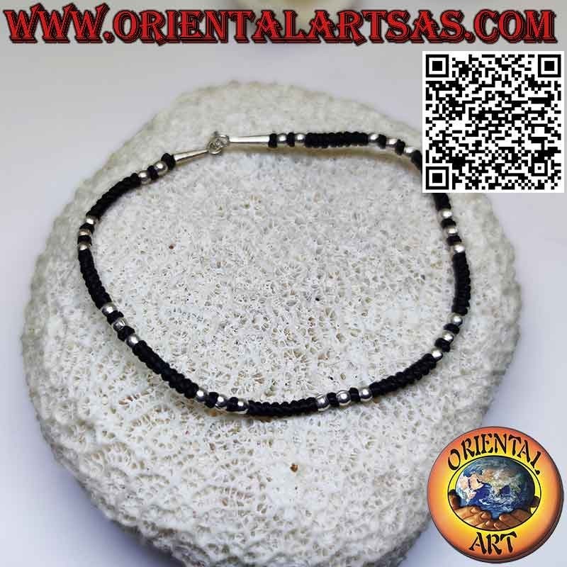 Waxed thread bracelet with tribal 999‰ silver balls (Karen)