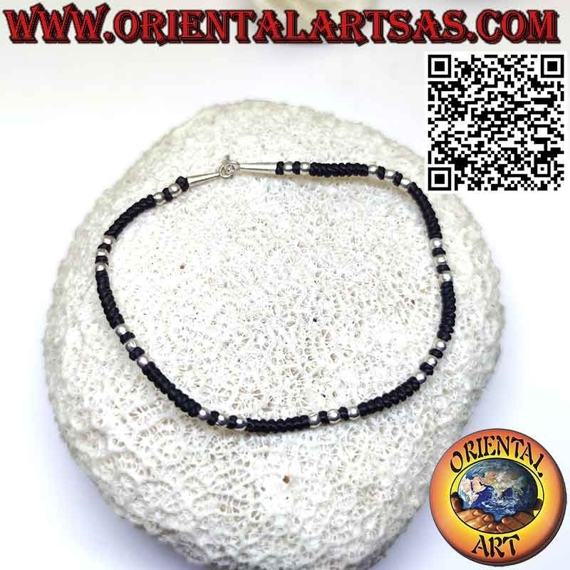 Gewachstes Fadenarmband mit Tribal 999‰ Silberkugeln (Karen)