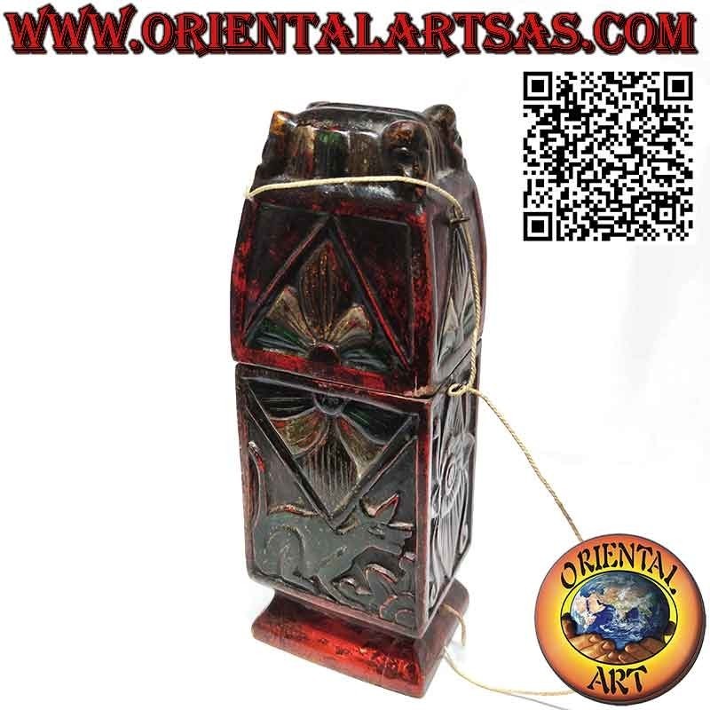 Scatola antica per medicina in legno intagliata e decorata Borneo Dayak