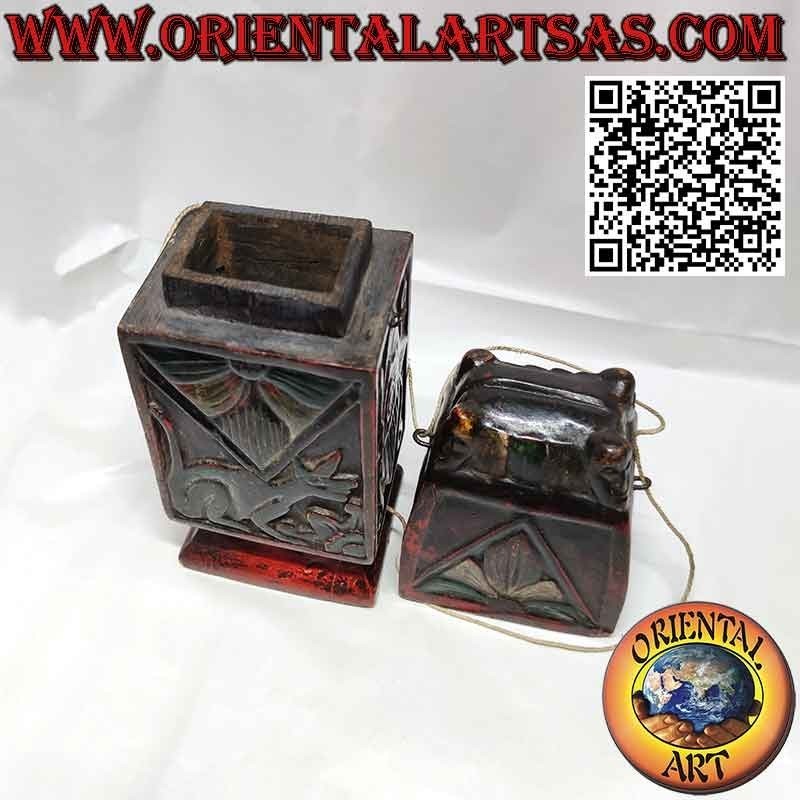 Antique wooden medicine box carved and decorated Borneo Dayak