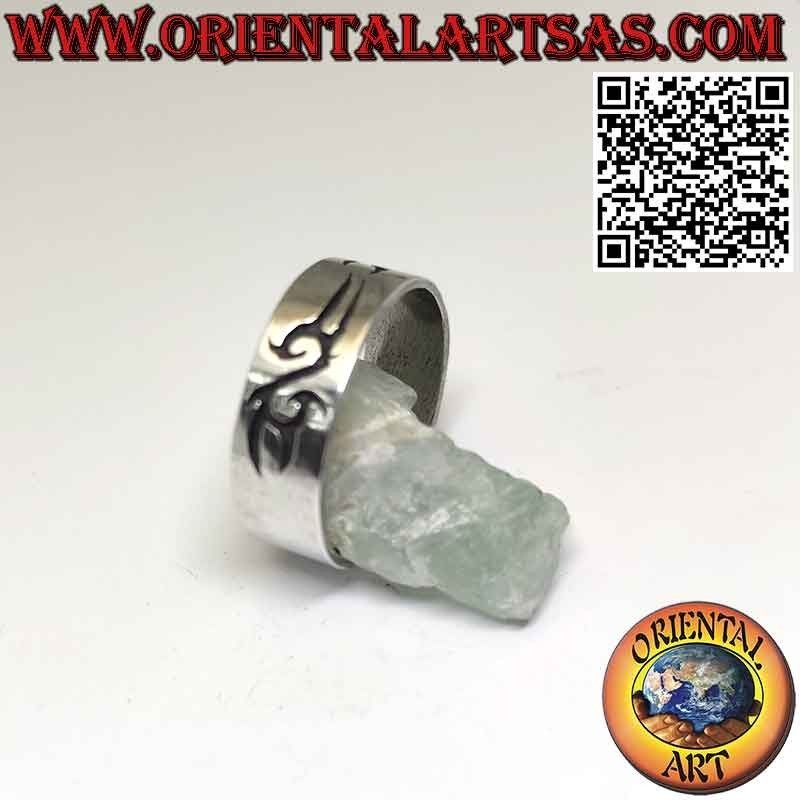 Anillo de plata 925 de banda ancha con grabado tribal maorí