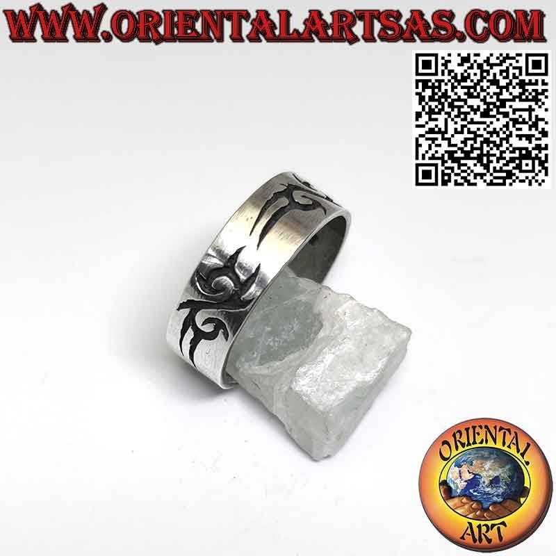 Wide band 925 silver ring with tribal Maori engraving