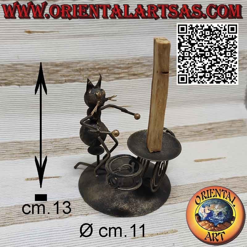 Bruciatore per Palo Santo in ferro battuto, il gatto batterista
