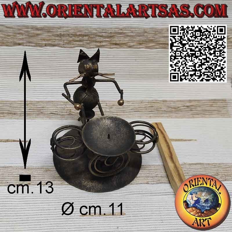 Burner for Palo Santo in wrought iron, the drummer cat