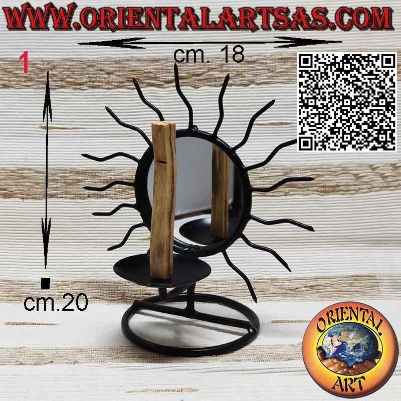 Burner for Palo Santo in wrought iron sun with rays and mirror